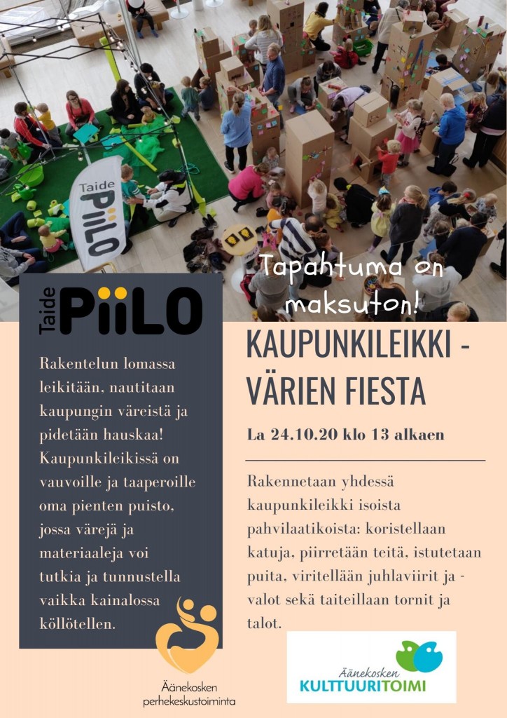 Tapahtuman Kaupunkileikki - värien fiesta mainos, Äänekoskella 24.10.